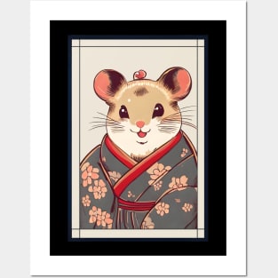 Hamster Japanese with kimono vintage Posters and Art